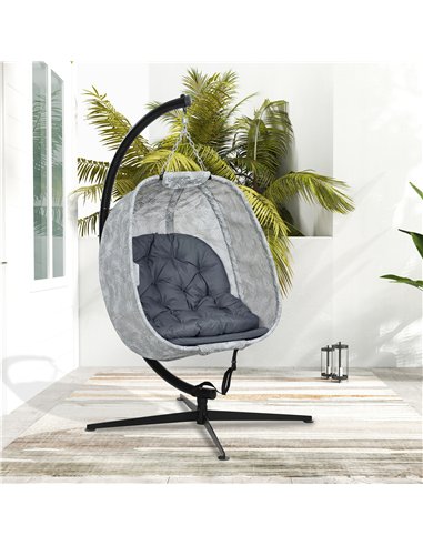 Outsunny Hanging Egg Chair Outdoor Indoor Garden Swing Chair with Folding Basket, Garden Hanging Chair with Stand, Thickened Cus