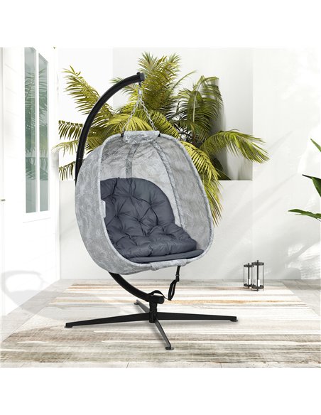 Outsunny Hanging Egg Chair Outdoor Indoor Garden Swing Chair with Folding Basket, Garden Hanging Chair with Stand, Thickened Cus - pic 118073 | FastDaddyshop