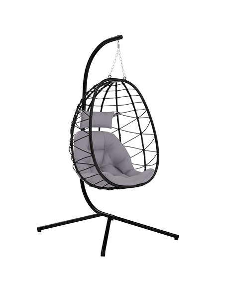 Outsunny Hanging Egg Chair Outdoor Indoor Garden Swing Chair with Folding Basket, Thickened Cushion, Garden Hanging Chair with S - pic 118074 | FastDaddyshop
