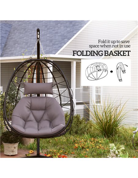Outsunny Hanging Egg Chair Outdoor Indoor Garden Swing Chair with Folding Basket, Thickened Cushion, Garden Hanging Chair with S - pic 118078 | FastDaddyshop