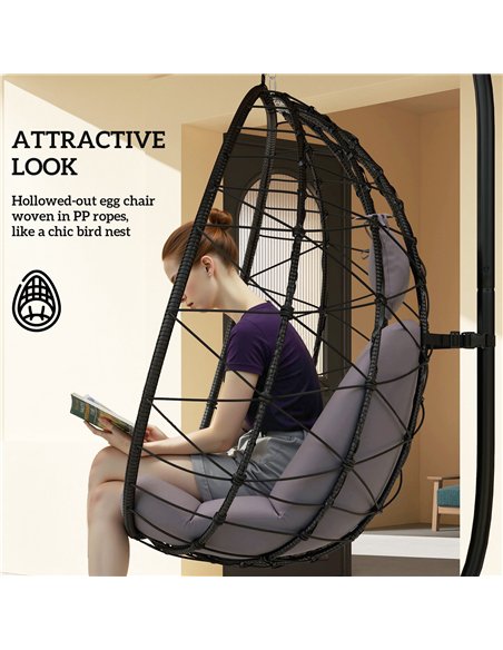 Outsunny Hanging Egg Chair Outdoor Indoor Garden Swing Chair with Folding Basket, Thickened Cushion, Garden Hanging Chair with S - pic 118079 | FastDaddyshop