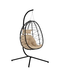 Outsunny Hanging Egg Chair Outdoor Indoor Garden Swing Chair with Folding Basket, Thickened Cushion, Garden Hanging Chair with S