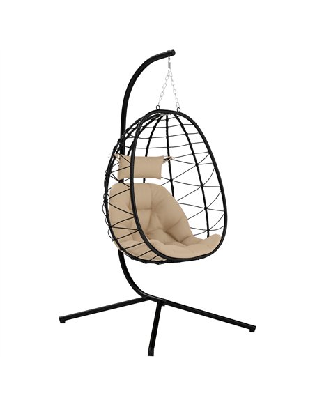 Outsunny Hanging Egg Chair Outdoor Indoor Garden Swing Chair with Folding Basket, Thickened Cushion, Garden Hanging Chair with S - pic 118083 | FastDaddyshop
