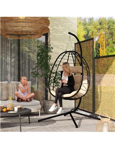 Outsunny Hanging Egg Chair Outdoor Indoor Garden Swing Chair with Folding Basket, Thickened Cushion, Garden Hanging Chair with S 2