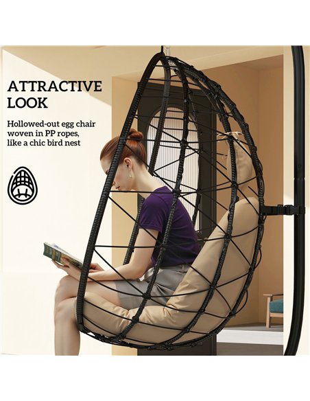 Outsunny Hanging Egg Chair Outdoor Indoor Garden Swing Chair with Folding Basket, Thickened Cushion, Garden Hanging Chair with S - pic 118088 | FastDaddyshop