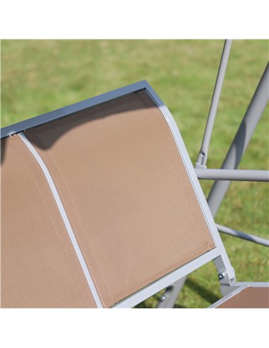 Outsunny Metal Swing Chair Garden Hammock Bench 3 Seater Rock Shelter Brown