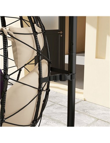 Outsunny Hanging Egg Chair Outdoor Indoor Garden Swing Chair with Folding Basket, Thickened Cushion, Garden Hanging Chair with S