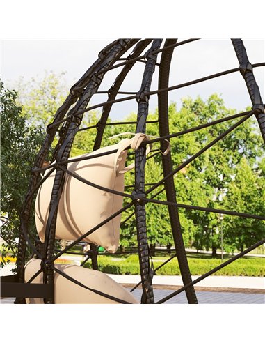 Outsunny Hanging Egg Chair Outdoor Indoor Garden Swing Chair with Folding Basket, Thickened Cushion, Garden Hanging Chair with S