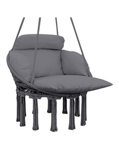 Outsunny Hanging Chair Outdoor Hammock Chair with Soft Cushion, Cotton Rope Boho Style Swing Chair, Hanging Garden Swing Seat fo