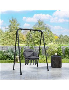 Outsunny Hanging Chair Outdoor Hammock Chair with Soft Cushion, Cotton Rope Boho Style Swing Chair, Hanging Garden Swing Seat fo 2