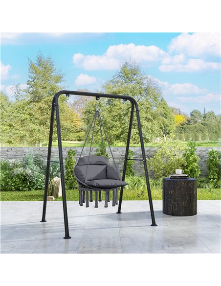Outsunny Hanging Chair Outdoor Hammock Chair with Soft Cushion, Cotton Rope Boho Style Swing Chair, Hanging Garden Swing Seat fo - pic 118093 | FastDaddyshop