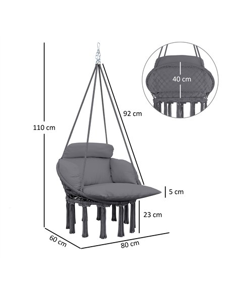 Outsunny Hanging Chair Outdoor Hammock Chair with Soft Cushion, Cotton Rope Boho Style Swing Chair, Hanging Garden Swing Seat fo - pic 118094 | FastDaddyshop