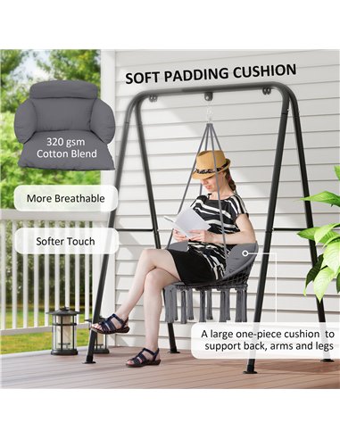 Outsunny Hanging Chair Outdoor Hammock Chair with Soft Cushion, Cotton Rope Boho Style Swing Chair, Hanging Garden Swing Seat fo