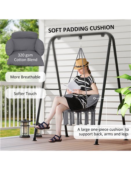 Outsunny Hanging Chair Outdoor Hammock Chair with Soft Cushion, Cotton Rope Boho Style Swing Chair, Hanging Garden Swing Seat fo - pic 118095 | FastDaddyshop