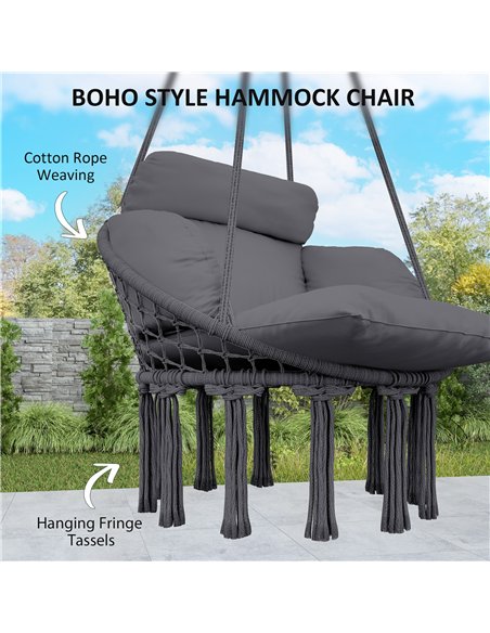 Outsunny Hanging Chair Outdoor Hammock Chair with Soft Cushion, Cotton Rope Boho Style Swing Chair, Hanging Garden Swing Seat fo - pic 118096 | FastDaddyshop