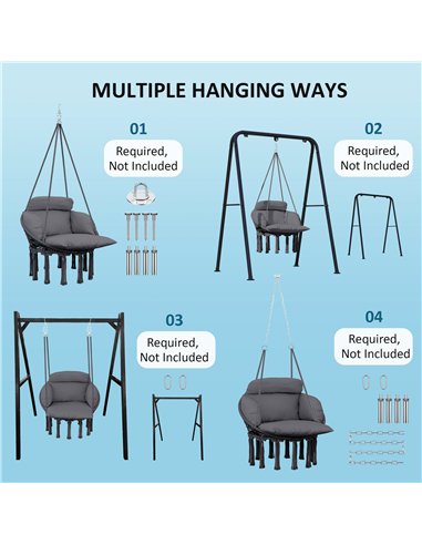 Outsunny Hanging Chair Outdoor Hammock Chair with Soft Cushion, Cotton Rope Boho Style Swing Chair, Hanging Garden Swing Seat fo