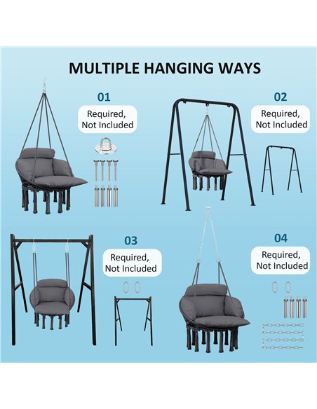 Outsunny Hanging Chair Outdoor Hammock Chair with Soft Cushion, Cotton Rope Boho Style Swing Chair, Hanging Garden Swing Seat fo - pic 118098 | FastDaddyshop