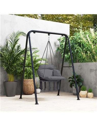 Outsunny Hanging Chair Outdoor Hammock Chair with Soft Cushion, Cotton Rope Boho Style Swing Chair, Hanging Garden Swing Seat fo