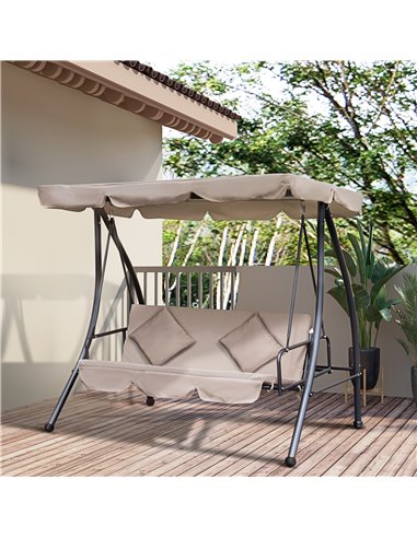 Outsunny Outdoor 2-in-1 Patio Swing Chair Lounger 3 Seater Garden Swing Seat Bed Hammock Bed Convertible Tilt Canopy W/ Cushion,