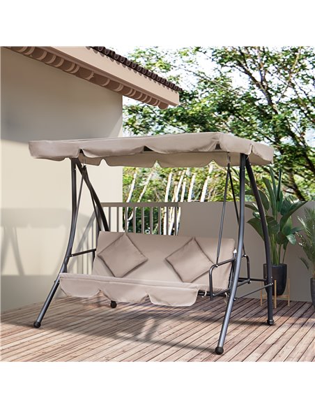 Outsunny Outdoor 2-in-1 Patio Swing Chair Lounger 3 Seater Garden Swing Seat Bed Hammock Bed Convertible Tilt Canopy W/ Cushion, - pic 11810 | FastDaddyshop