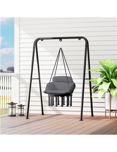 Outsunny Hanging Chair Outdoor Hammock Chair with Soft Cushion, Cotton Rope Boho Style Swing Chair, Hanging Garden Swing Seat fo