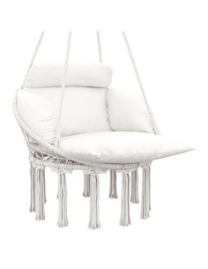 Outsunny Hanging Chair Outdoor Hammock Chair with Soft Cushion, Cotton Rope Boho Style Swing Chair, Hanging Garden Swing Seat fo