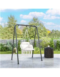 Outsunny Hanging Chair Outdoor Hammock Chair with Soft Cushion, Cotton Rope Boho Style Swing Chair, Hanging Garden Swing Seat fo 2