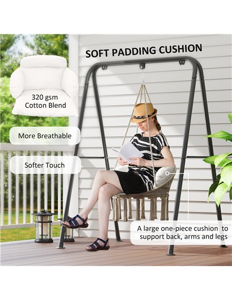 Outsunny Hanging Chair Outdoor Hammock Chair with Soft Cushion, Cotton Rope Boho Style Swing Chair, Hanging Garden Swing Seat fo - pic 118104 | FastDaddyshop