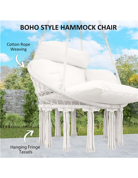 Outsunny Hanging Chair Outdoor Hammock Chair with Soft Cushion, Cotton Rope Boho Style Swing Chair, Hanging Garden Swing Seat fo - pic 118105 | FastDaddyshop