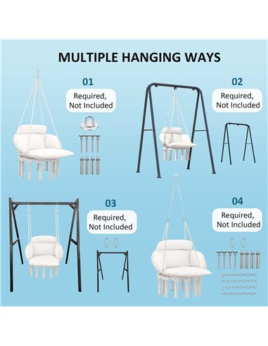 Outsunny Hanging Chair Outdoor Hammock Chair with Soft Cushion, Cotton Rope Boho Style Swing Chair, Hanging Garden Swing Seat fo