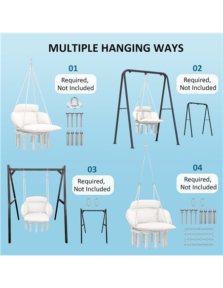 Outsunny Hanging Chair Outdoor Hammock Chair with Soft Cushion, Cotton Rope Boho Style Swing Chair, Hanging Garden Swing Seat fo - pic 118107 | FastDaddyshop