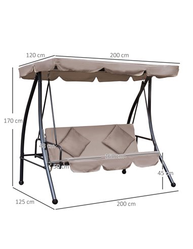 Outsunny Outdoor 2-in-1 Patio Swing Chair Lounger 3 Seater Garden Swing Seat Bed Hammock Bed Convertible Tilt Canopy W/ Cushion,