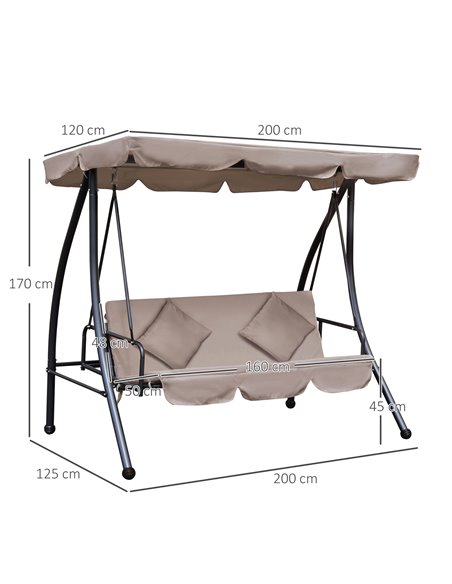Outsunny Outdoor 2-in-1 Patio Swing Chair Lounger 3 Seater Garden Swing Seat Bed Hammock Bed Convertible Tilt Canopy W/ Cushion, - pic 11811 | FastDaddyshop