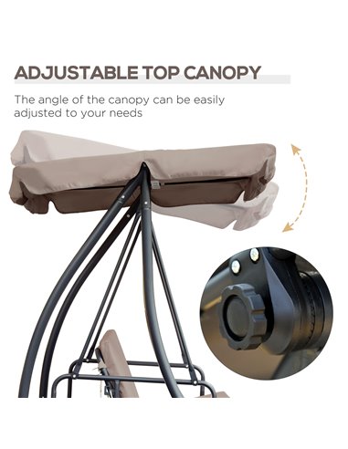Outsunny Outdoor 2-in-1 Patio Swing Chair Lounger 3 Seater Garden Swing Seat Bed Hammock Bed Convertible Tilt Canopy W/ Cushion,