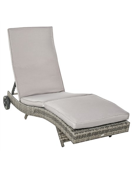 Outsunny Patio Wicker Chaise Lounge Chair, Outdoor PE Rattan Sun Lounger with Adjustable Backrest and 2 Wheels, Grey - pic 118128 | FastDaddyshop