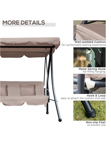 Outsunny Outdoor 2-in-1 Patio Swing Chair Lounger 3 Seater Garden Swing Seat Bed Hammock Bed Convertible Tilt Canopy W/ Cushion,