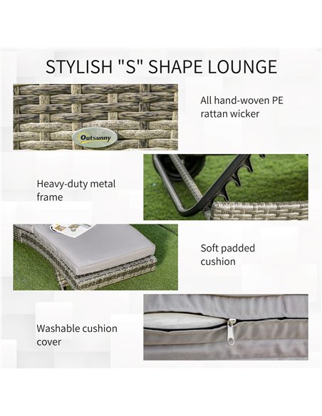 Outsunny Patio Wicker Chaise Lounge Chair, Outdoor PE Rattan Sun Lounger with Adjustable Backrest and 2 Wheels, Grey - pic 118131 | FastDaddyshop