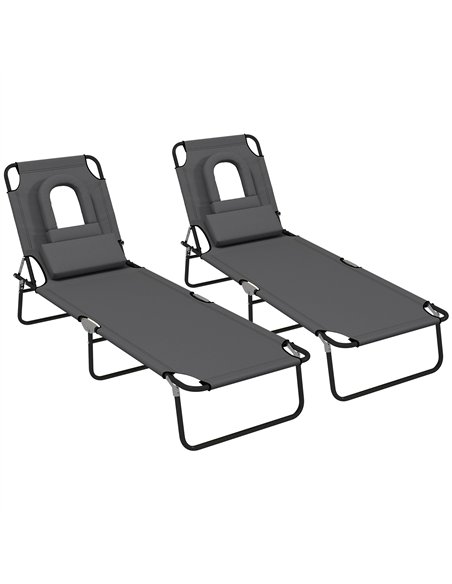Outsunny Outdoor Foldable Sun Lounger Set of 2, 4 Level Adjustable Backrest Reclining Sun Lounger Chair with Pillow and Reading  - pic 118137 | FastDaddyshop