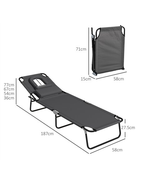 Outsunny Outdoor Foldable Sun Lounger Set of 2, 4 Level Adjustable Backrest Reclining Sun Lounger Chair with Pillow and Reading  - pic 118139 | FastDaddyshop