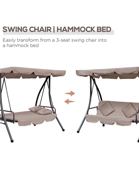 Outsunny Outdoor 2-in-1 Patio Swing Chair Lounger 3 Seater Garden Swing Seat Bed Hammock Bed Convertible Tilt Canopy W/ Cushion, - pic 11814 | FastDaddyshop