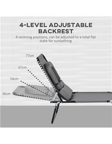 Outsunny Outdoor Foldable Sun Lounger Set of 2, 4 Level Adjustable Backrest Reclining Sun Lounger Chair with Pillow and Reading 