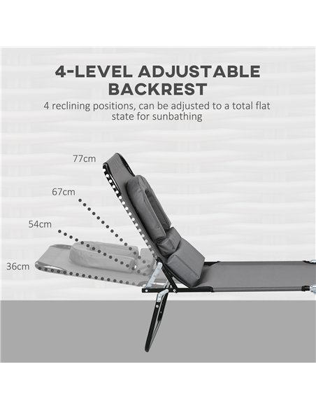 Outsunny Outdoor Foldable Sun Lounger Set of 2, 4 Level Adjustable Backrest Reclining Sun Lounger Chair with Pillow and Reading  - pic 118140 | FastDaddyshop