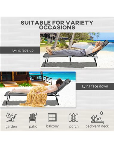 Outsunny Outdoor Foldable Sun Lounger Set of 2, 4 Level Adjustable Backrest Reclining Sun Lounger Chair with Pillow and Reading 