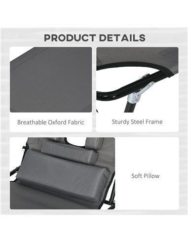 Outsunny Outdoor Foldable Sun Lounger Set of 2, 4 Level Adjustable Backrest Reclining Sun Lounger Chair with Pillow and Reading 
