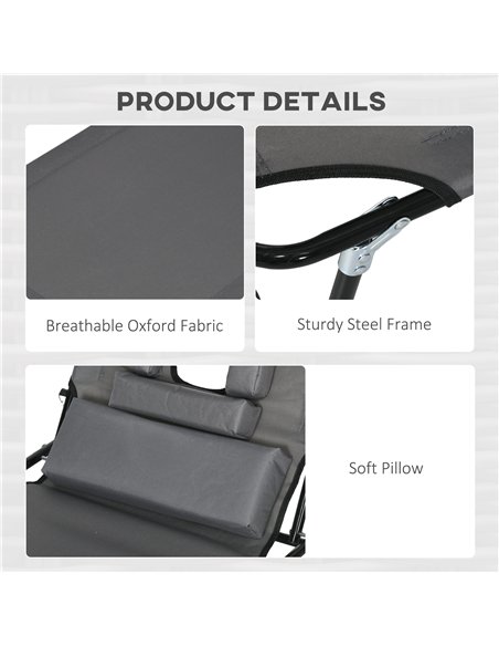 Outsunny Outdoor Foldable Sun Lounger Set of 2, 4 Level Adjustable Backrest Reclining Sun Lounger Chair with Pillow and Reading  - pic 118142 | FastDaddyshop