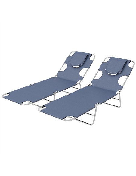 Outsunny Foldable Sun Lounger Set of 2 with Reading Hole, Portable Sun Lounger with 5 Level Adjustable Backrest, Reclining Loung - pic 118146 | FastDaddyshop