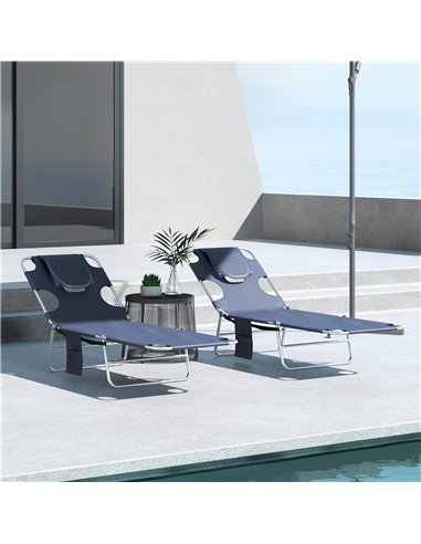 Outsunny Foldable Sun Lounger Set of 2 with Reading Hole, Portable Sun Lounger with 5 Level Adjustable Backrest, Reclining Loung