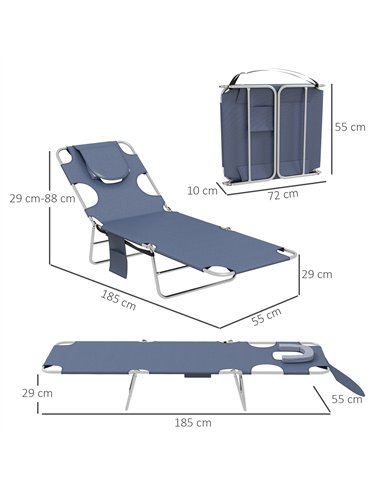 Outsunny Foldable Sun Lounger Set of 2 with Reading Hole, Portable Sun Lounger with 5 Level Adjustable Backrest, Reclining Loung