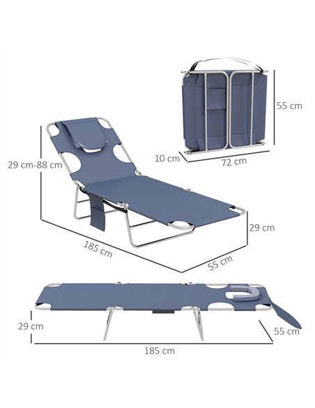 Outsunny Foldable Sun Lounger Set of 2 with Reading Hole, Portable Sun Lounger with 5 Level Adjustable Backrest, Reclining Loung - pic 118148 | FastDaddyshop