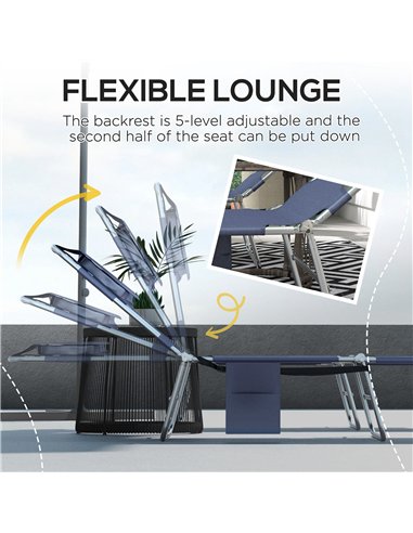 Outsunny Foldable Sun Lounger Set of 2 with Reading Hole, Portable Sun Lounger with 5 Level Adjustable Backrest, Reclining Loung